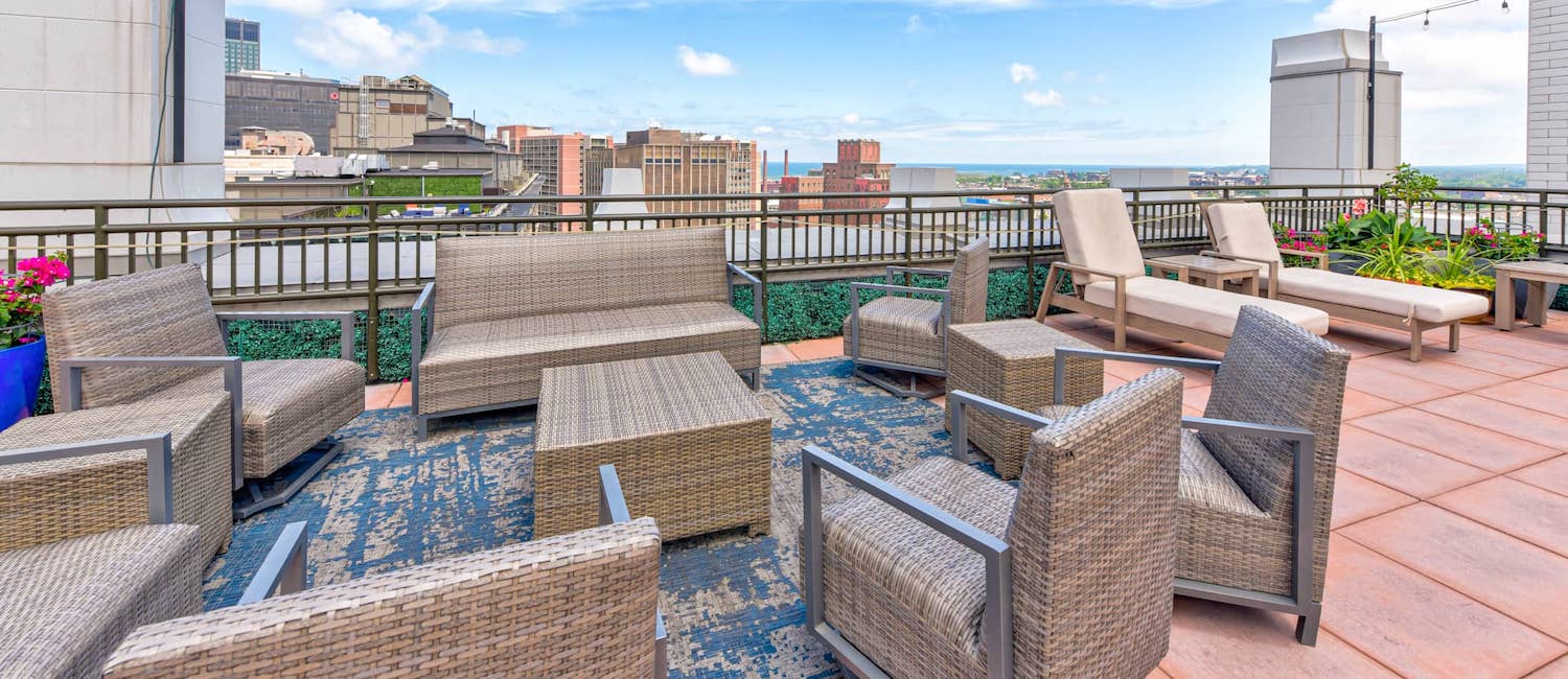 Seating area on the rooftop at The Athlon in Chicago