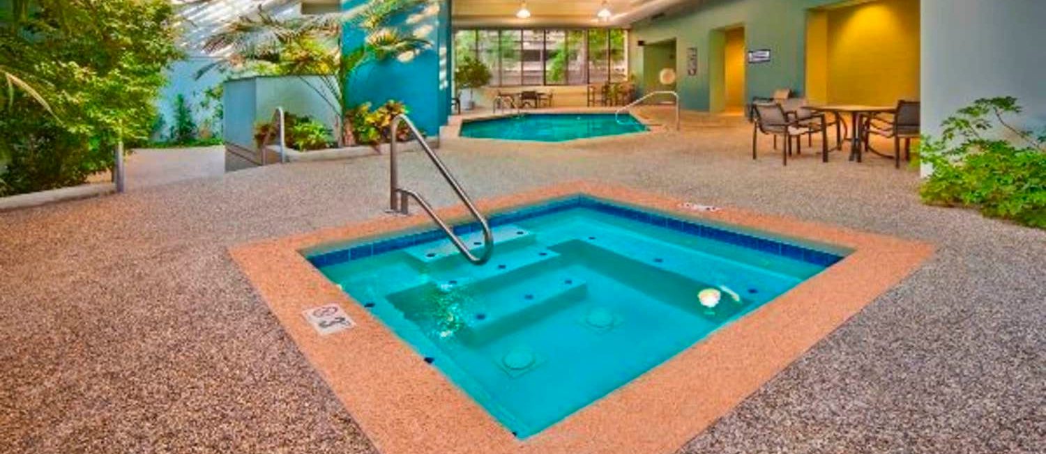 Outdoor pool and spa at an apartment in Cincinnati