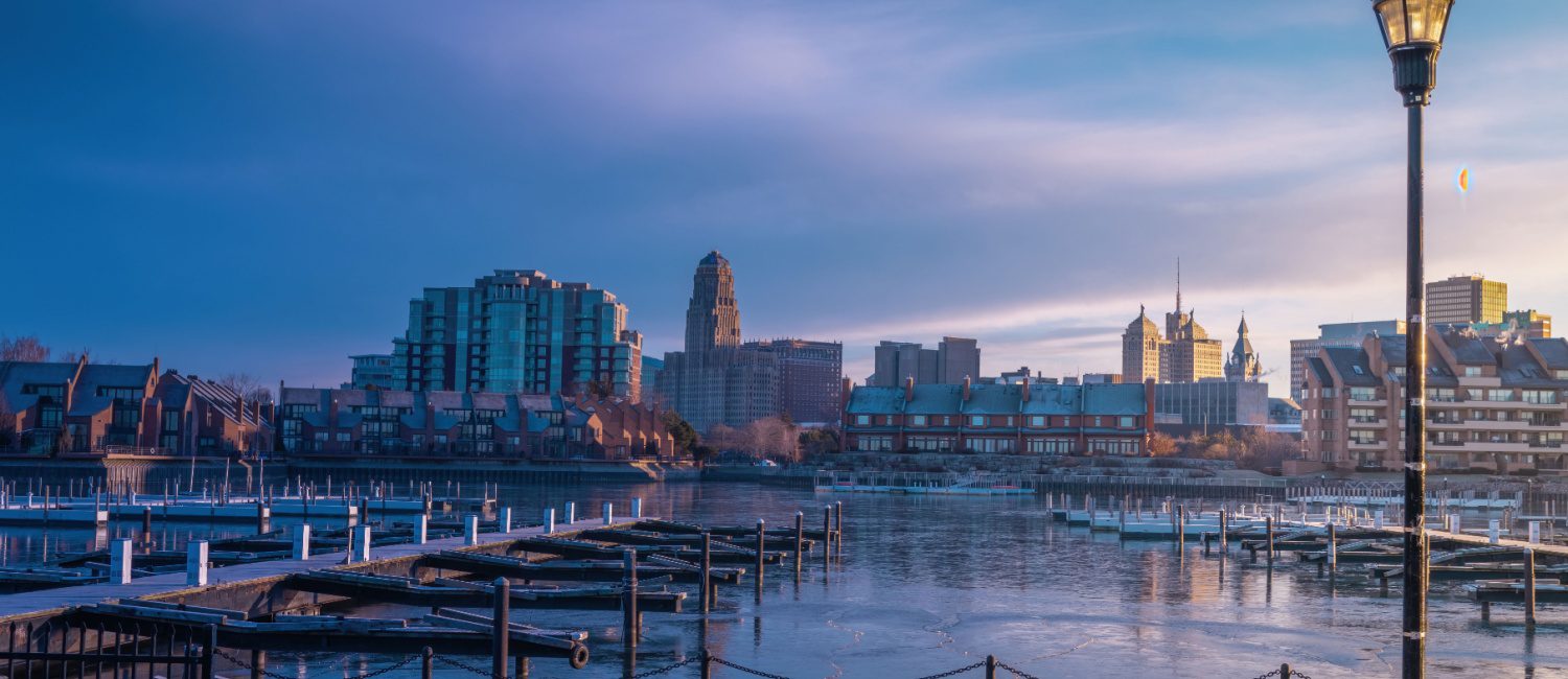 Buffalo skyline on an overcast evening in New York