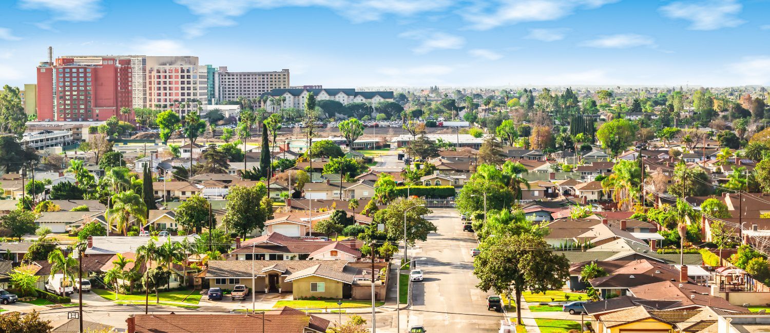 Drone view of Anaheim, a city in California that is full of pros and cons