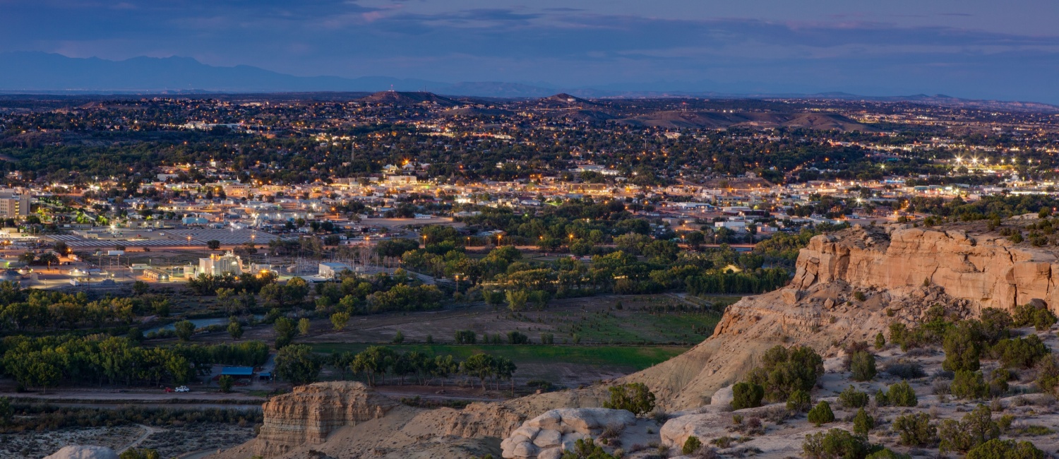 Dusk over a stunning New Mexico town full of rental homes